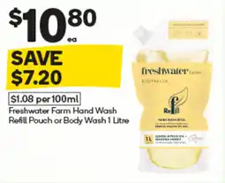 Woolworths Freshwater Farm Hand Wash Refill Pouch or Body Wash 1 Litre offer