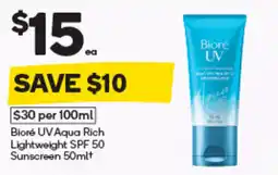 Woolworths Biore UV Aqua Rich Lightweight SPF 50 Sunscreen offer
