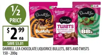 Supabarn Darrell Lea Chocolate Liquorice Bullets, BB's and Twists offer