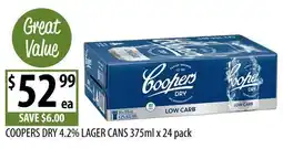Supabarn Coopers Dry 4.2% Lager Cans offer