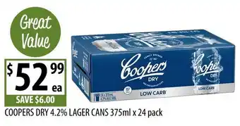 Supabarn Coopers Dry 4.2% Lager Cans offer