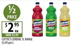 Supabarn Cottee's Cordial 1L Range offer