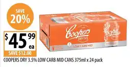 Supabarn Coopers Dry 3.5% Low Carb Mid Cans offer