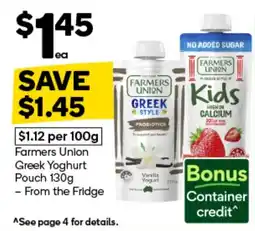 Woolworths Farmers Union Greek Yoghurt Pouch offer