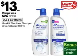 Woolworths Head & Shoulders Shampoo or Conditioner offer