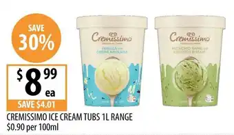 Supabarn Cremissimo Ice Cream Tubs 1L Range offer