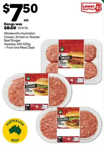 Woolworths Australian Classic, Smash or Stacker Beef Burger