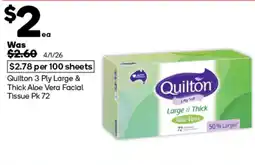 Woolworths Quilton 3 Ply Large & Thick Aloe Vera Facial Tissue offer
