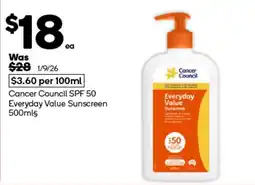 Woolworths Cancer Council Everyday Value Sunscreen offer