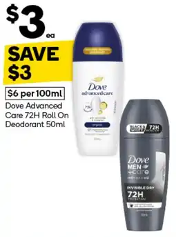 Woolworths Dove Advanced Care 72H Roll On Deodorant offer