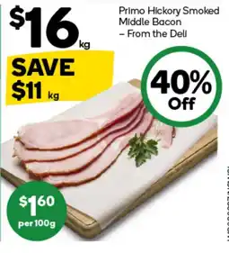 Woolworths Primo Hickory Smoked Middle Bacon offer