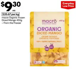Woolworths macro Organic Frozen Diced Mango offer
