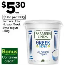 Woolworths Farmers Union Natural Greek Style Yogurt offer