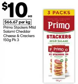 Woolworths Primo Stackers Mild Salami Cheddar Cheese & Crackers offer