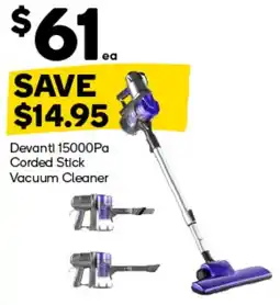 Woolworths Devanti 15000Pa Corded Stick Vacuum Cleaner offer
