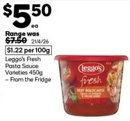 Woolworths Leggo's Fresh Pasta Sauce Varieties offer