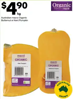 Woolworths Australian macro Organic Butternut or Kent Pumpkin offer