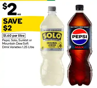 Pepsi, Solo, Sunkist or Mountain Dew Soft Drink Varieties