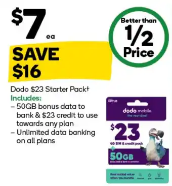 Woolworths Dodo $23 Starter Pack offer