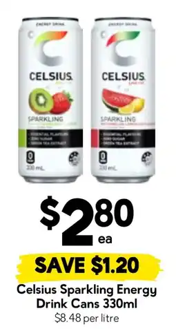 Drakes Celsius Sparkling Energy Drink Cans offer