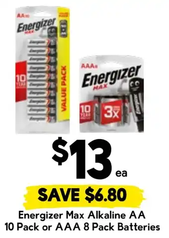 Energizer Max Alkaline AA or AAA Batteries