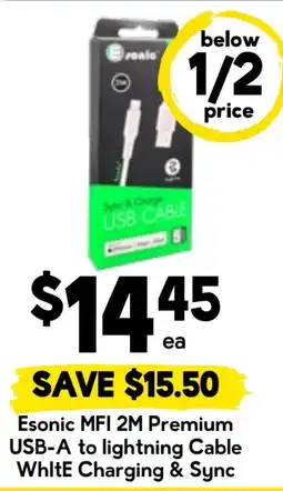 Drakes Esonic MFI 2M Premium USB-A to lightning Cable offer