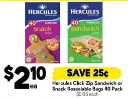 Drakes Hercules Click Zip Sandwich or Snack Resealable Bags offer