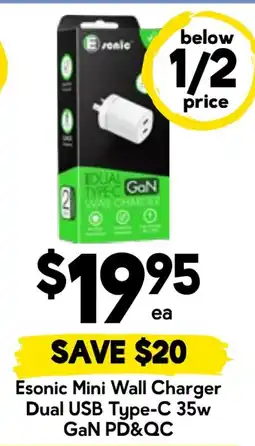 Drakes Esonic Mini Wall Charger Dual USB Type-C 35w GaN PD&QC offer