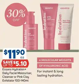 Foodland Essano Hydration+ Daily Facial Moisturiser, Cleanser or Pink Clay Exfoliator offer