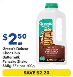 Ritchies Green's Deluxe Choc Chip Buttermilk Pancake Shake offer