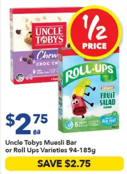 Ritchies Uncle Tobys Muesli Bar or Roll Ups Varieties offer