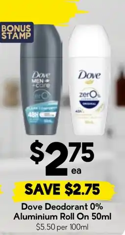 Drakes Dove Deodorant 0% Aluminium Roll On offer