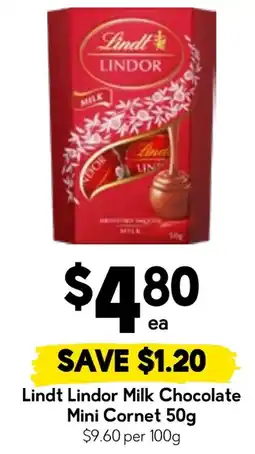 Drakes Lindt Lindor Milk Chocolate Mini Cornet offer