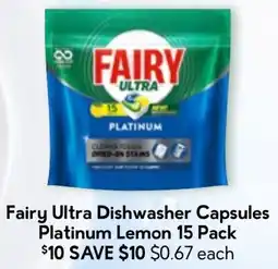 Drakes Fairy Ultra Dishwasher Capsules Platinum Lemon offer