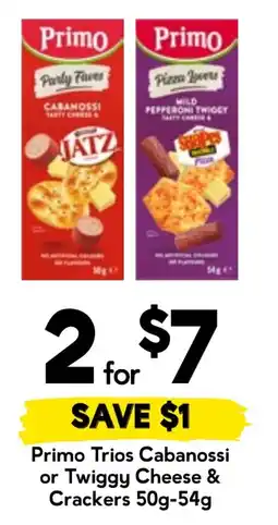 Drakes Primo Trios Cabanossi or Twiggy Cheese & Crackers offer