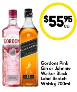 Drakes Gordons Pink Gin or Johnnie Walker Black Label Scotch Whisky offer