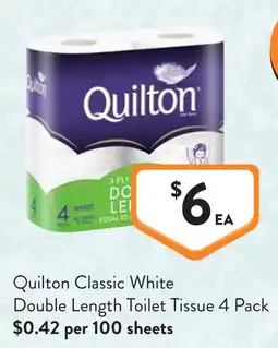 Foodworks Quilton Classic White Double Length Toilet Tissue offer