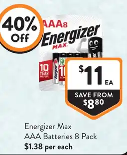 Foodworks Energizer Max AAA Batteries 8 Pack offer