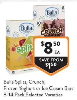 Foodworks Bulla Splits, Crunch, Frozen Yoghurt or Ice Cream Bars offer