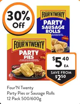 Foodworks Four'n Twenty Party Pies or Sausage Rolls offer
