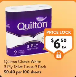 Foodworks Quilton Classic White 3 Ply Toilet Tissue offer
