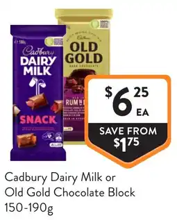 Foodworks Cadbury Dairy Milk or Old Gold Chocolate Block offer