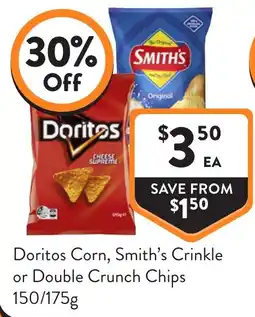 Foodworks Doritos Corn, Smith's Crinkle or Double Crunch Chips offer