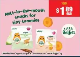 Chemist Warehouse Little Bellies Organic Apple & Cinnamon or Carrot Puffs offer