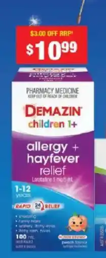 Chemist Warehouse Demazin children 1+ allergy + hayfever relief offer