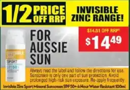 Chemist Warehouse Invisible Zinc Sport Mineral Sunscreen SPF 50 offer