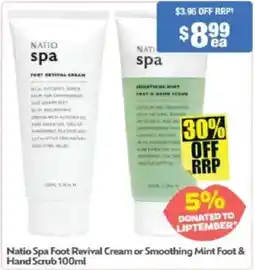 Chemist Warehouse Natio Spa Foot Revival Cream or Smoothing Mint Foot & Hand Scrub offer