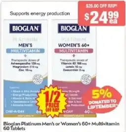 Chemist Warehouse Bioglan Platinum Men's or Women's 60+ Multivitamin offer