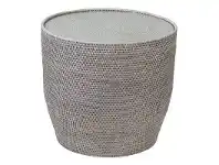 LivingStyles Savannah Rattan Round Side Table with Glass Top, White Wash offer