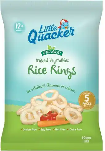 BIG W Little Quacker Organic Rice Rings Mixed Vegetable 5 Pack offer